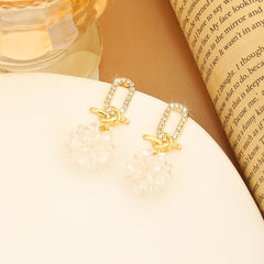 Crystal White With Tassels High-grade Floral Ball Earrings - FASHIONKULTUR