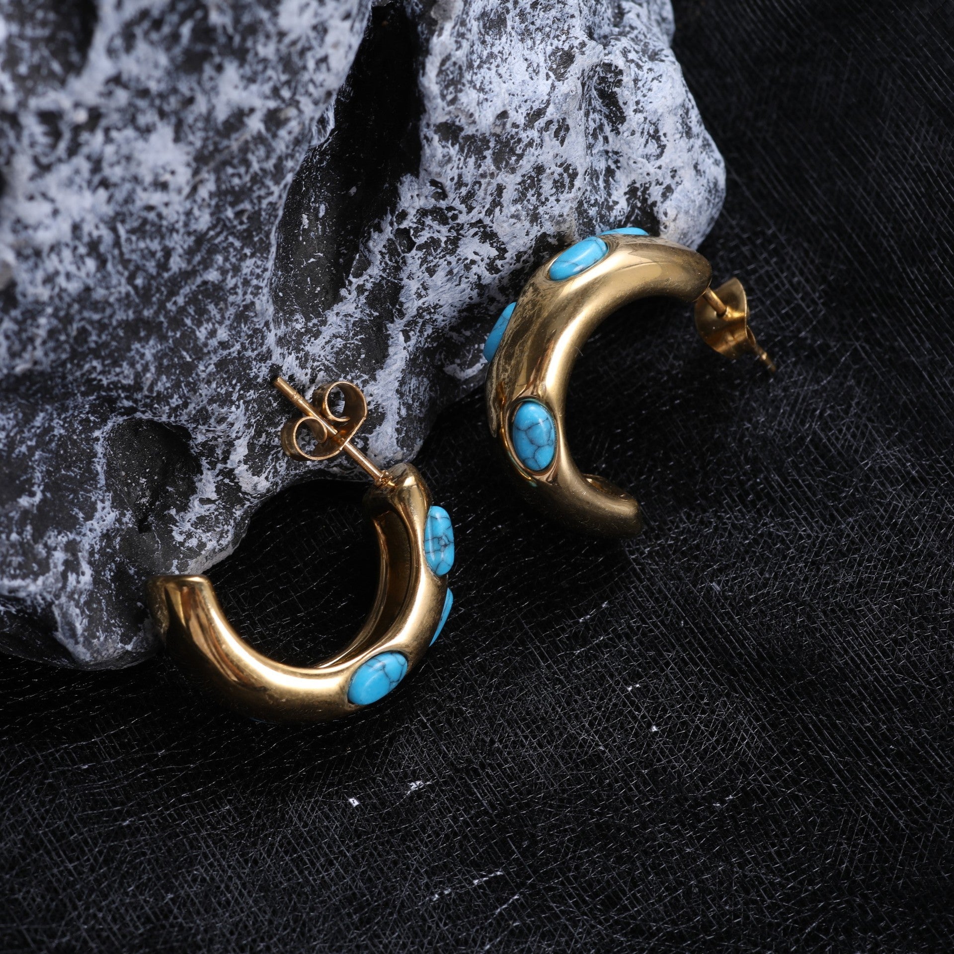 Elegant Water Drop Round Half Circle Crescent Hollow Stainless Steel Earrings - FASHIONKULTUR