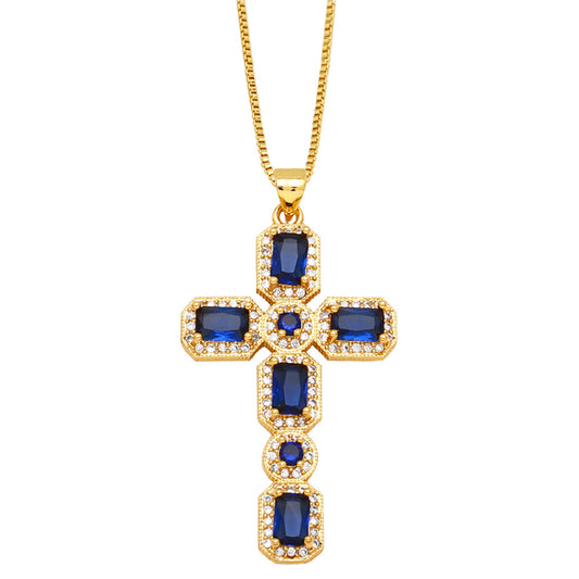 Personalized Hip Hop Cross Trendy Necklace Colorful Zircon Necklace - FASHIONKULTUR