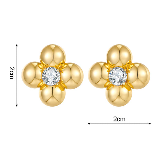 Electroplated Real Gold Vintage Zircon Stud Earrings For Women