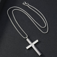 Round Large Beveled Cross Necklace Titanium Steel Men