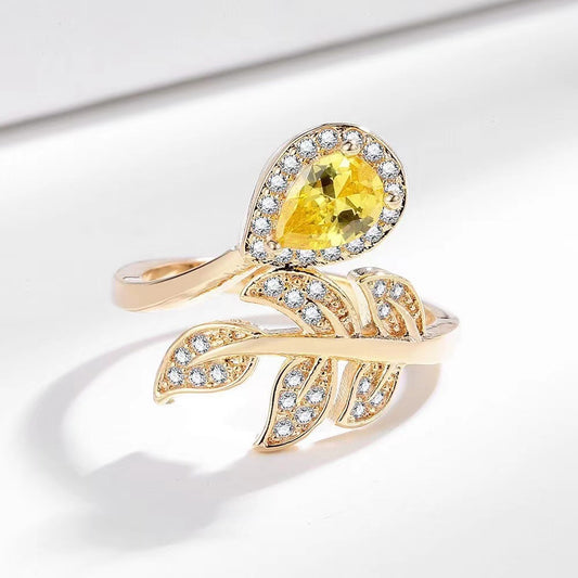 High-grade Zircon Ring Ins Fashion Shining Leaves Gang Drill - FASHIONKULTUR