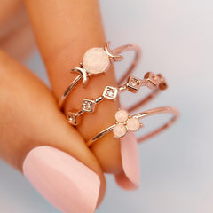 Simple Moon Opal Three-piece Set Combined Ring Set Women - FASHIONKULTUR