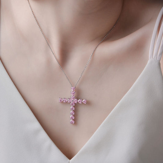 High Carbon Diamond S925 Silver Cross Necklace