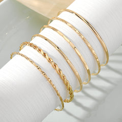 Bohemian Metal Chain Bracelet Set For Women Geometric Gold Color Thick Link Chain Open Bangle Female Fashion Jewelry - FASHIONKULTUR