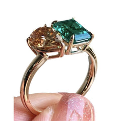 Fashion Jewelry Creative Double Main Stone Lady Green Yellow Zircon Square Stone Ring Female Luxury Crystal Engagement Ring Classic Gold Color Wedding Rings For Women Minimalist Bands - FASHIONKULTUR