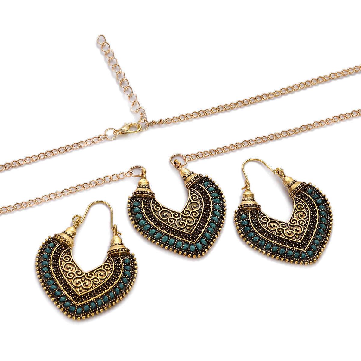 Colored Rope Winding Earrings Necklace Two-piece Set - FASHIONKULTUR