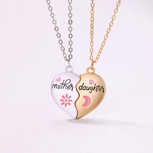 2PCS Set Jewelry Mother Daughter Necklace Matching Heart Magnetic Pendant Fashion Gifts For Mother's Day - FASHIONKULTUR