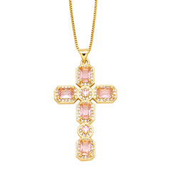 Personalized Hip Hop Cross Trendy Necklace Colorful Zircon Necklace - FASHIONKULTUR