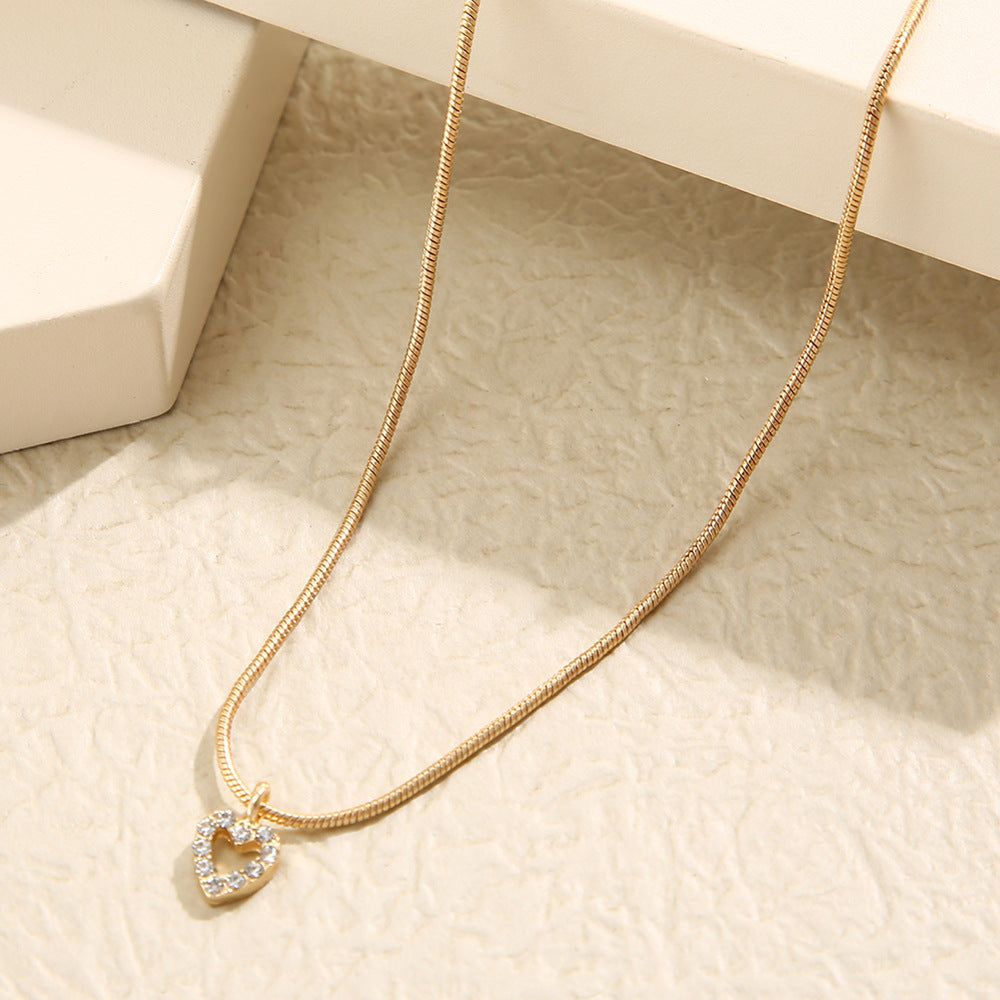 Temperamental All-match Sweater Chain Jewelry Zircon Peach Heart Pendant Necklace - FASHIONKULTUR