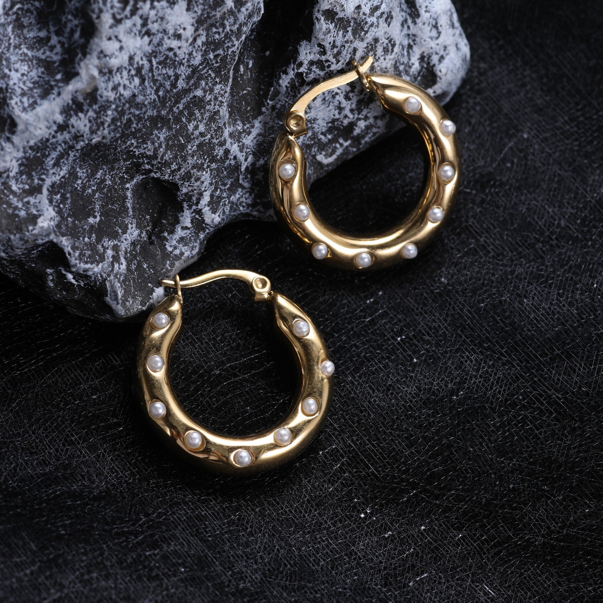 Elegant Water Drop Round Half Circle Crescent Hollow Stainless Steel Earrings - FASHIONKULTUR