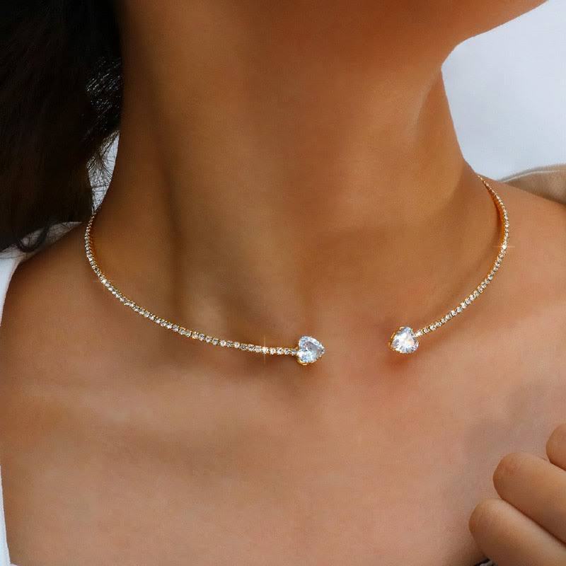 Fashion Jewelry Rhinestone Heart Collar Choker Necklace For Women Silver Color Simple Open Collar Necklace Torques Jewelry Accessories - FASHIONKULTUR