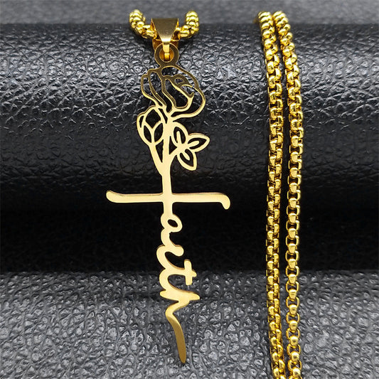 Cross Rose Necklace 18K Gold - FASHIONKULTUR