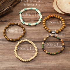 Colorful Wooden Bead Small Flower Filament Five-piece Bracelet