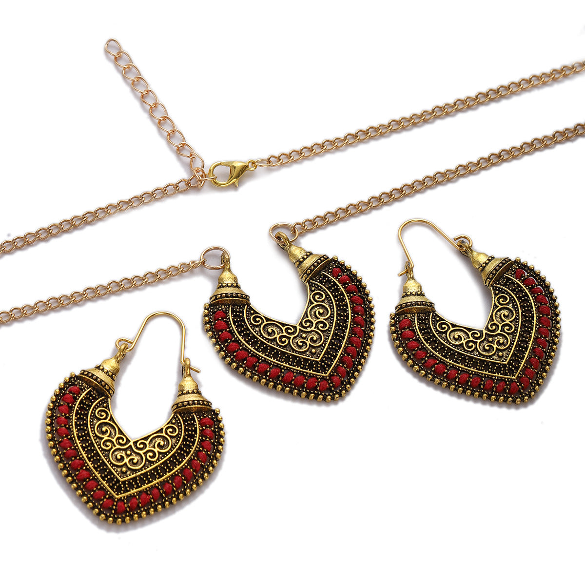 Colored Rope Winding Earrings Necklace Two-piece Set - FASHIONKULTUR