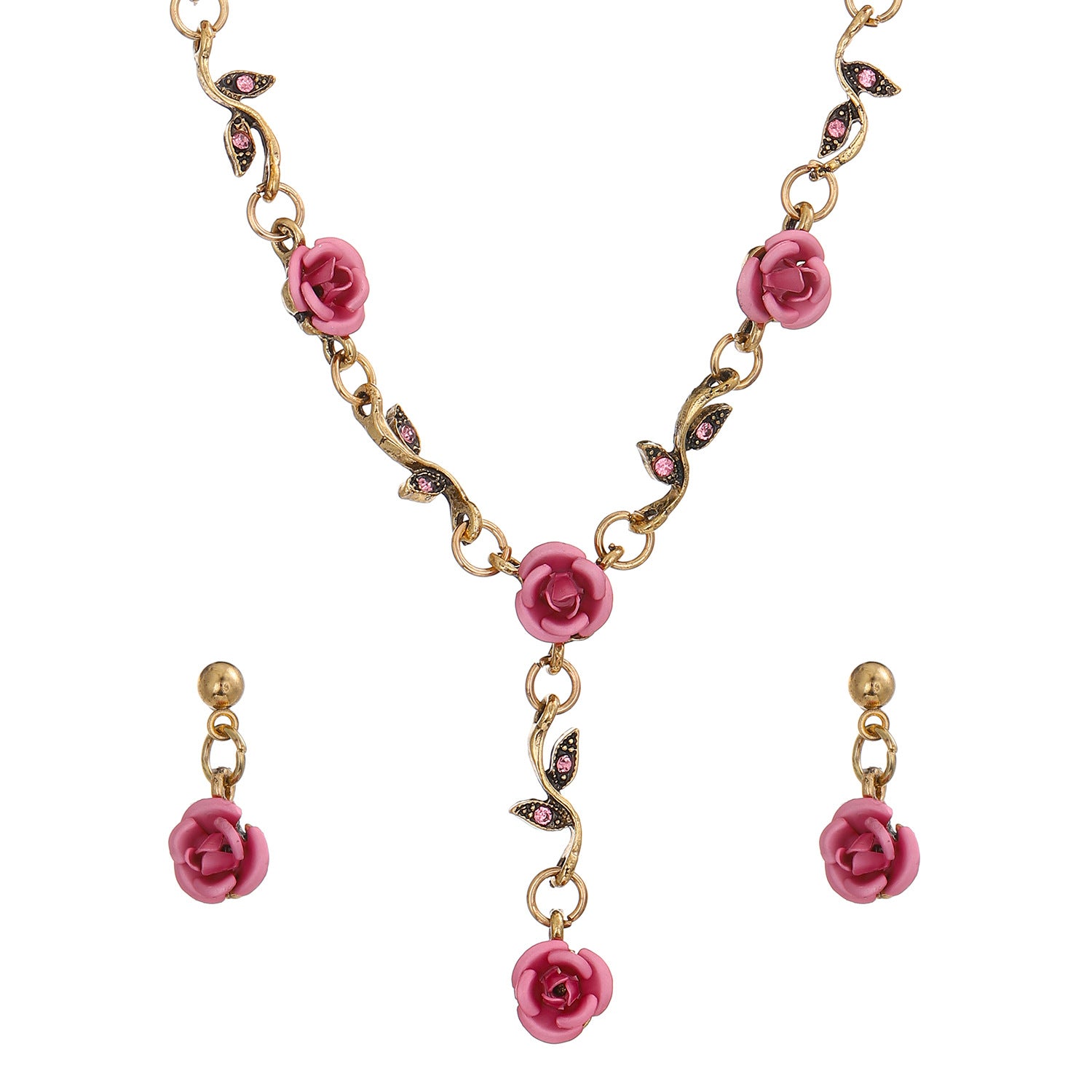 Vintage Rose Bracelet Necklace Three-piece Earrings Set - FASHIONKULTUR