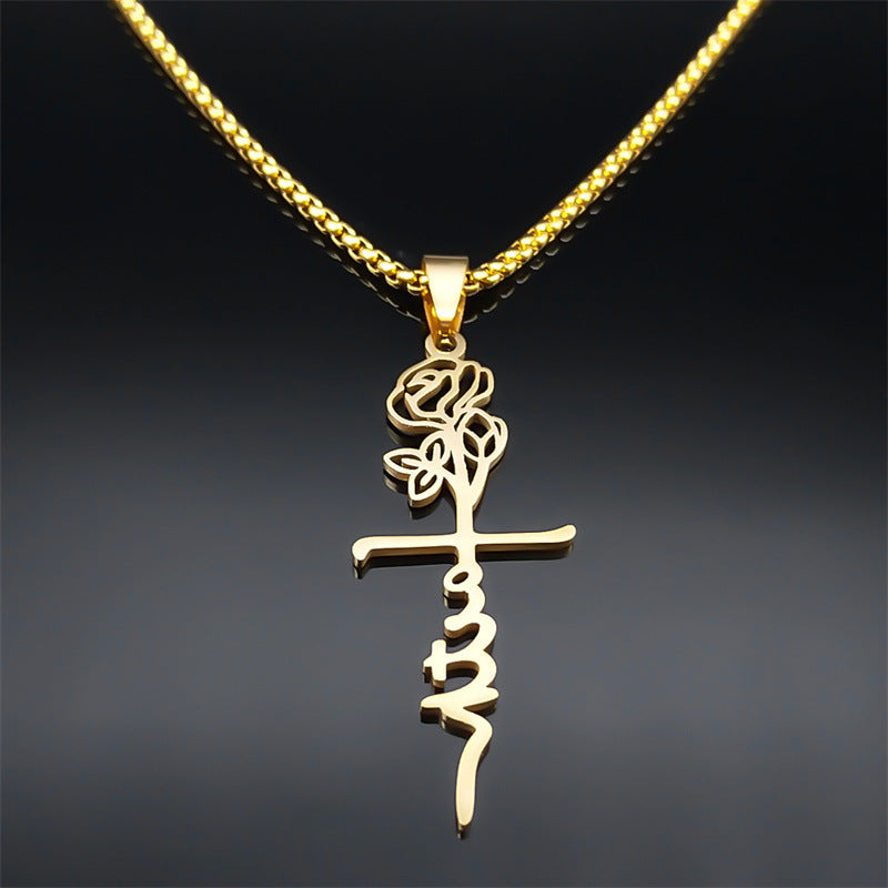 Cross Rose Necklace 18K Gold - FASHIONKULTUR