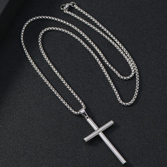 Round Large Beveled Cross Necklace Titanium Steel Men