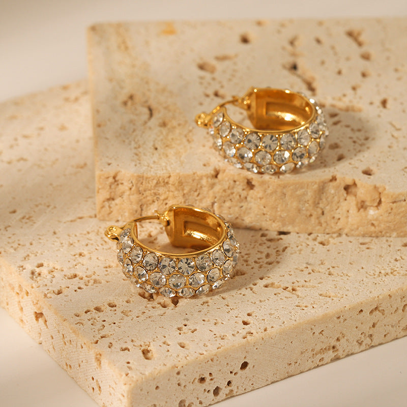 18K Gold-plated All-match Stainless Steel Earrings With Diamonds - FASHIONKULTUR