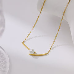 Stainless Steel Necklace Pearl Gold Pendant