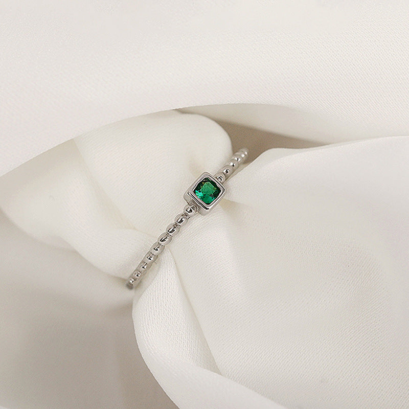 S925 Sterling Silver Classic Green Zirconium Diamond Micro-inlaid All-match Ring - FASHIONKULTUR