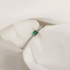 S925 Sterling Silver Classic Green Zirconium Diamond Micro-inlaid All-match Ring - FASHIONKULTUR