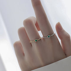 S925 Sterling Silver Classic Green Zirconium Diamond Micro-inlaid All-match Ring - FASHIONKULTUR