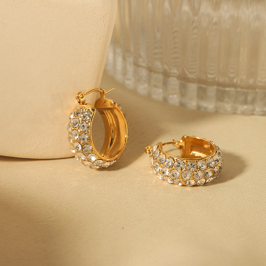 18K Gold-plated All-match Stainless Steel Earrings With Diamonds - FASHIONKULTUR