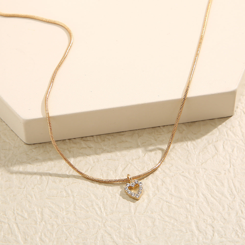 Temperamental All-match Sweater Chain Jewelry Zircon Peach Heart Pendant Necklace - FASHIONKULTUR