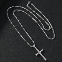 Round Large Beveled Cross Necklace Titanium Steel Men