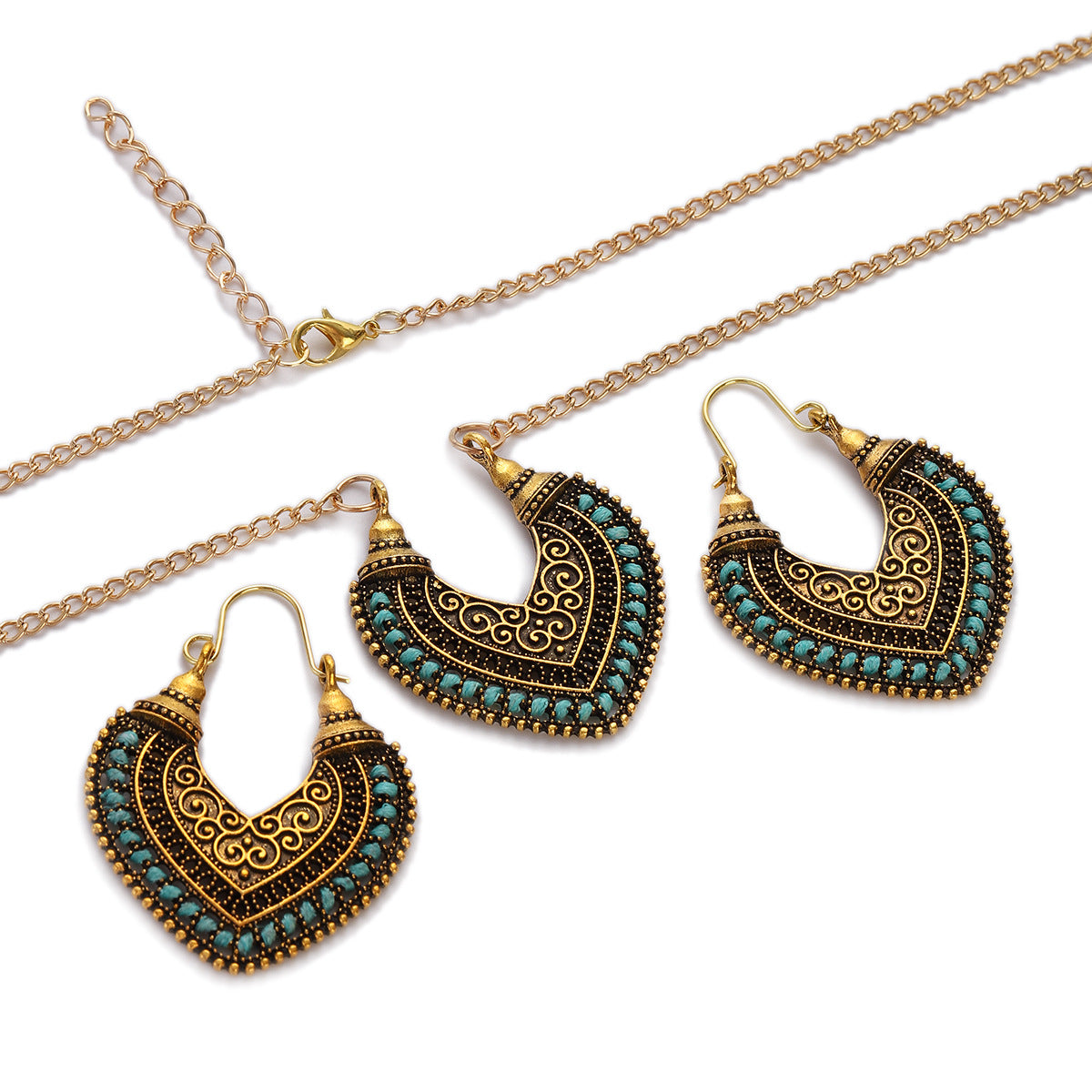 Colored Rope Winding Earrings Necklace Two-piece Set - FASHIONKULTUR