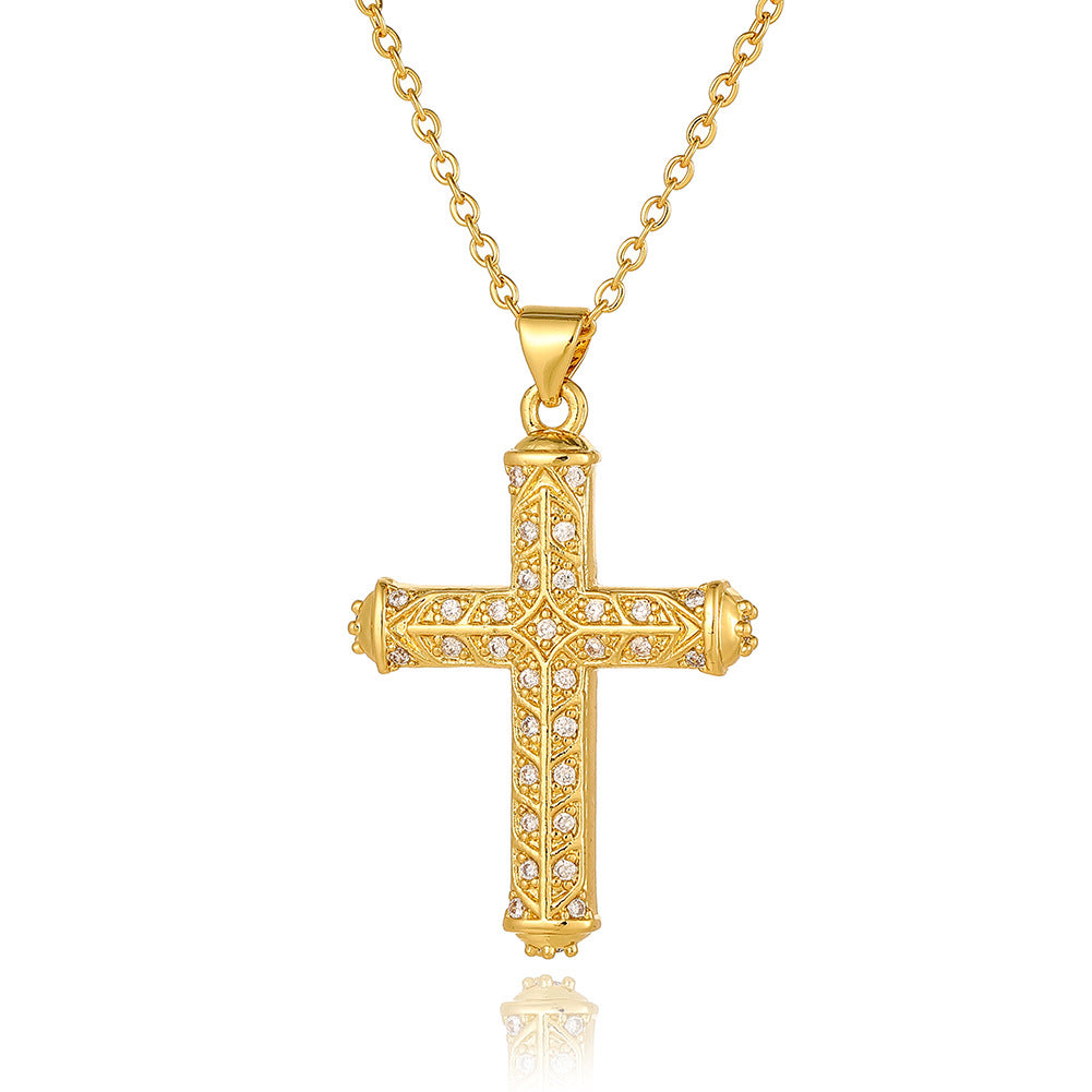 Fashion Commuter Cross Necklace Light Luxury Copper Plating 18K Gold Pendant - FASHIONKULTUR