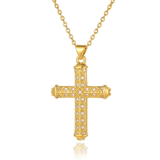 Fashion Commuter Cross Necklace Light Luxury Copper Plating 18K Gold Pendant - FASHIONKULTUR