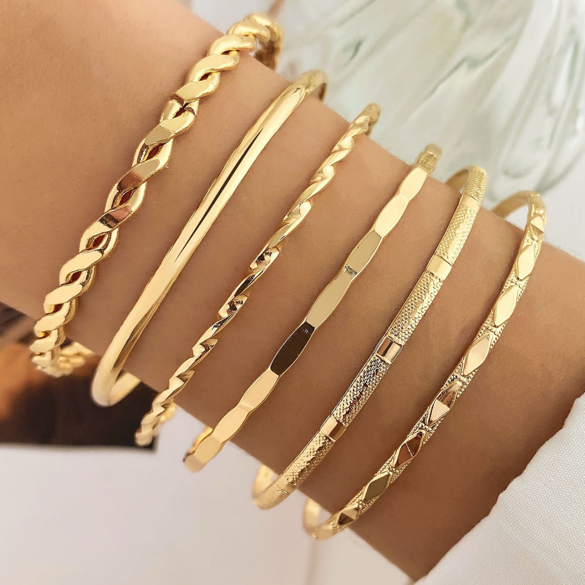 Bohemian Metal Chain Bracelet Set For Women Geometric Gold Color Thick Link Chain Open Bangle Female Fashion Jewelry - FASHIONKULTUR