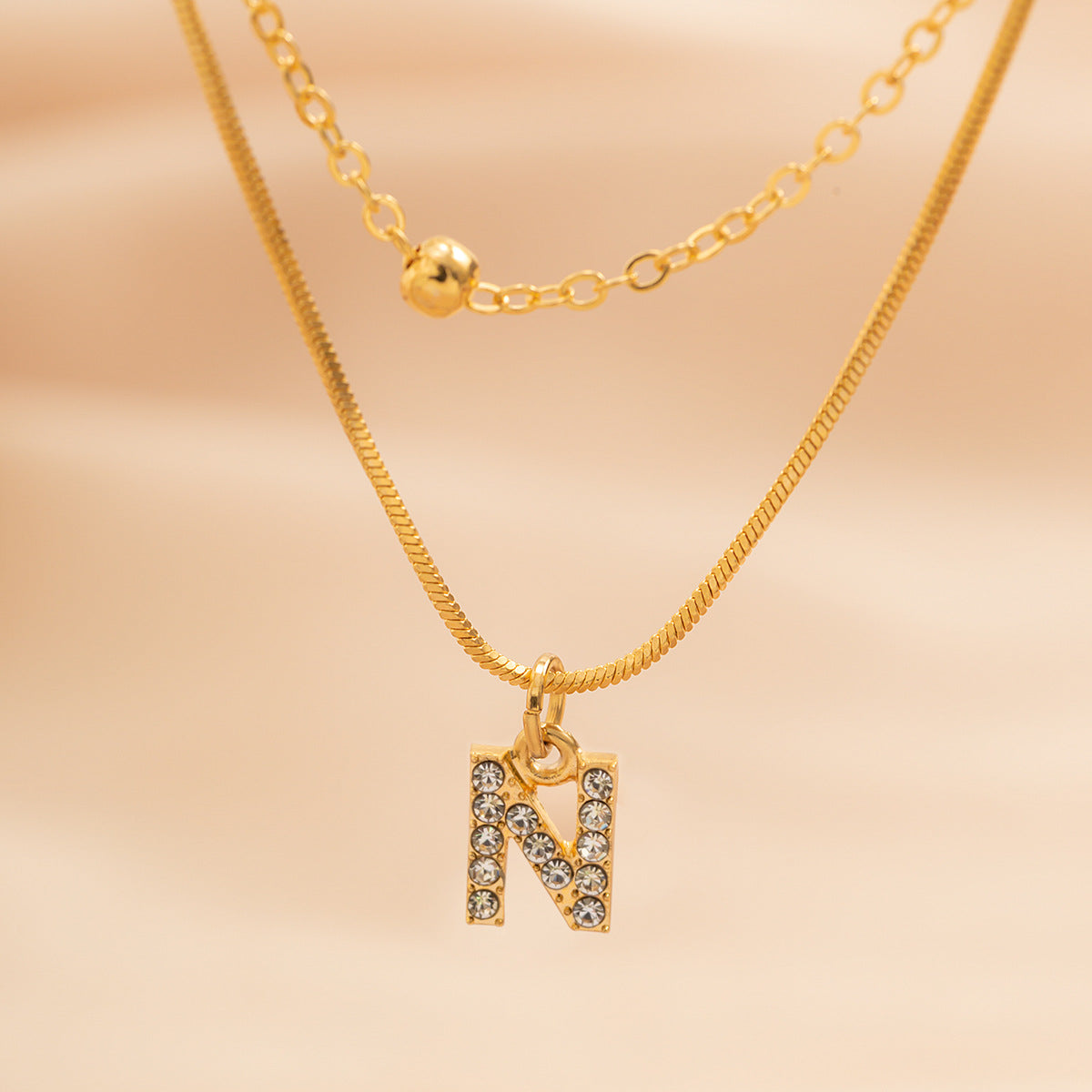 Simple Rhinestone English Letter Pendant Double Layer - FASHIONKULTUR