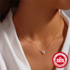 S925 Sterling Silver Personalized Triangle Diamond Short Necklace For Ladies Necklace - FASHIONKULTUR