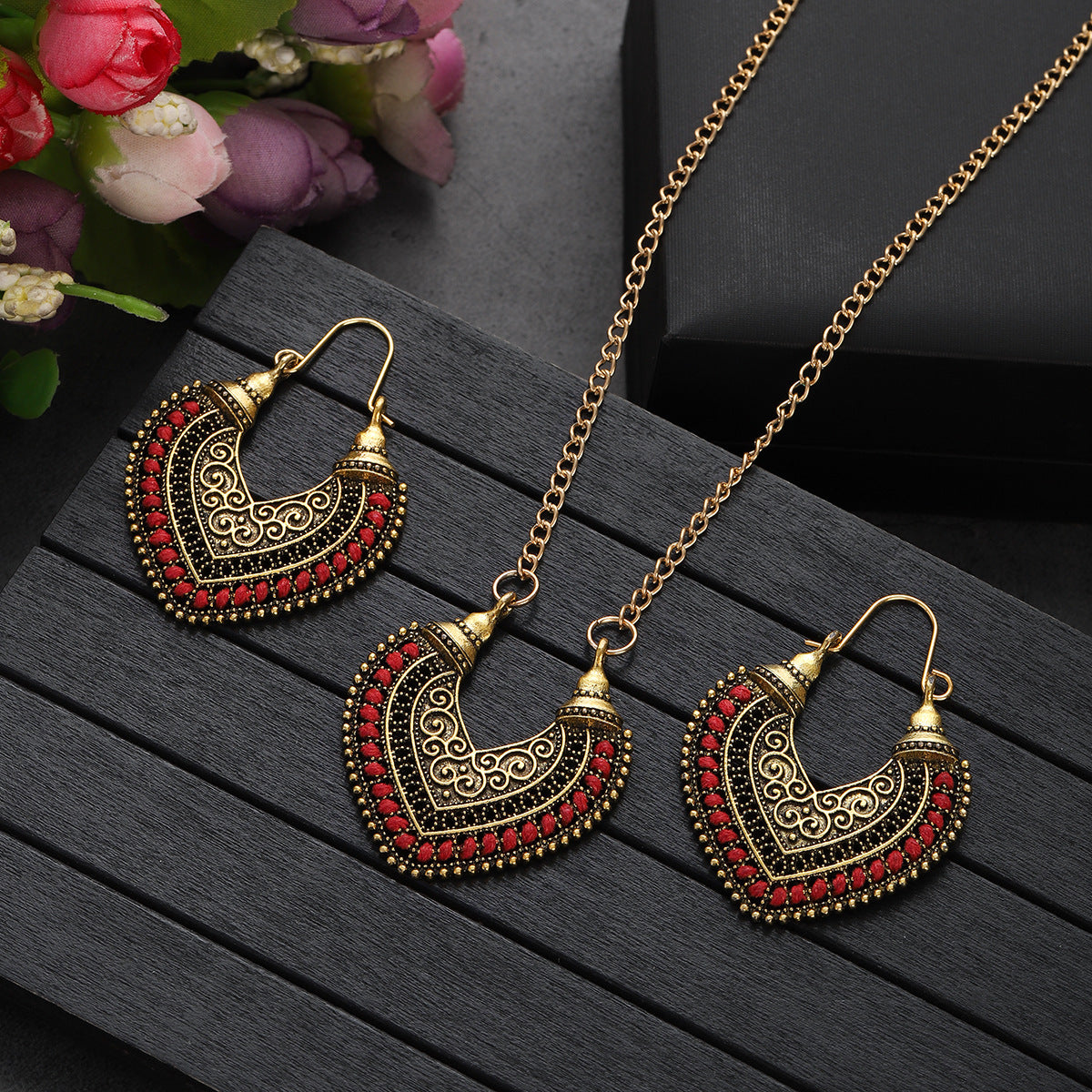 Colored Rope Winding Earrings Necklace Two-piece Set - FASHIONKULTUR