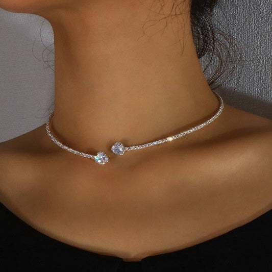 Fashion Jewelry Rhinestone Heart Collar Choker Necklace For Women Silver Color Simple Open Collar Necklace Torques Jewelry Accessories - FASHIONKULTUR