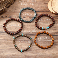 Turquoise Wooden Bead Coconut Shell Five-piece Bracelet Handmade