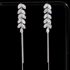 Full Rhinestone Zircon Leaves Tassel Hanging Earrings Long Earrings