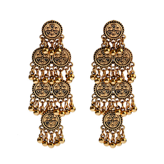 European And American Exaggerated Indian Style Earrings Long Bell Tassel Earrings Nepal