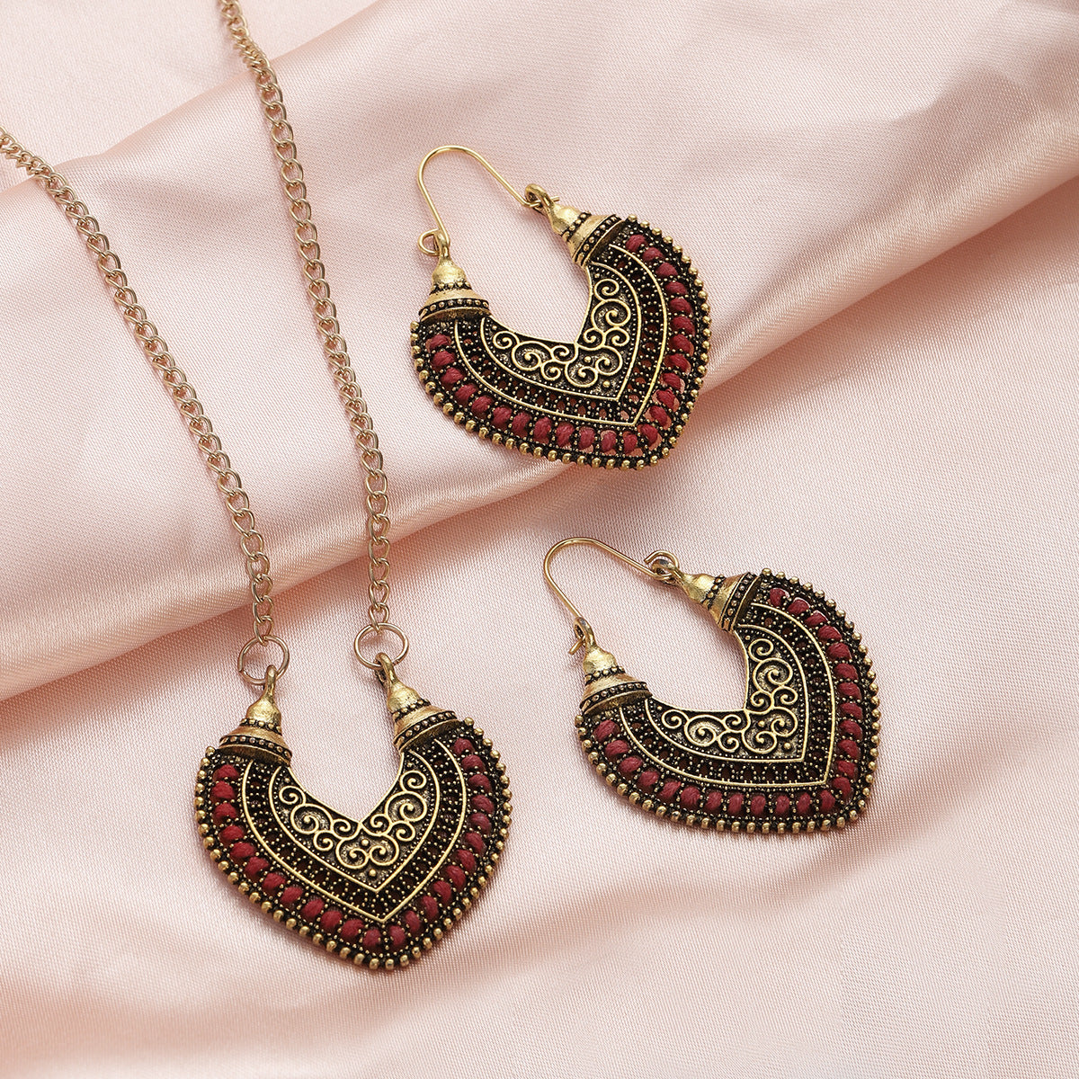 Colored Rope Winding Earrings Necklace Two-piece Set - FASHIONKULTUR