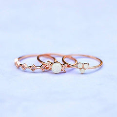 Simple Moon Opal Three-piece Set Combined Ring Set Women - FASHIONKULTUR