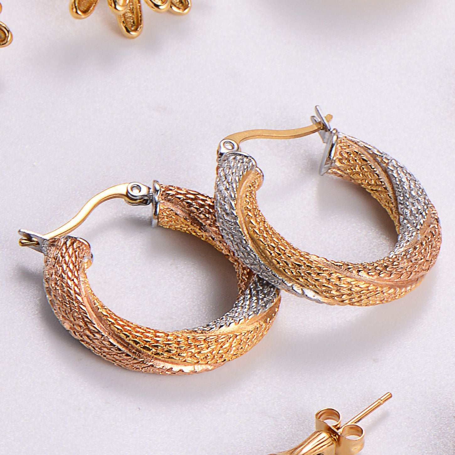 Elegant Water Drop Round Half Circle Crescent Hollow Stainless Steel Earrings - FASHIONKULTUR