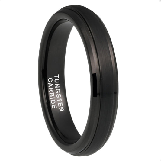 Tungsten Steel Black Plated Chamfered Step Sand Ring - FASHIONKULTUR
