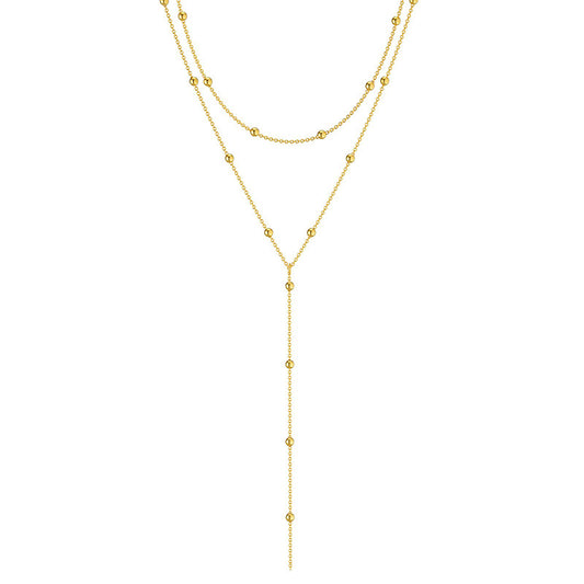 Fashion Long Necklace Simple Geometric Tassel Round Beads Clavicle Necklace - FASHIONKULTUR