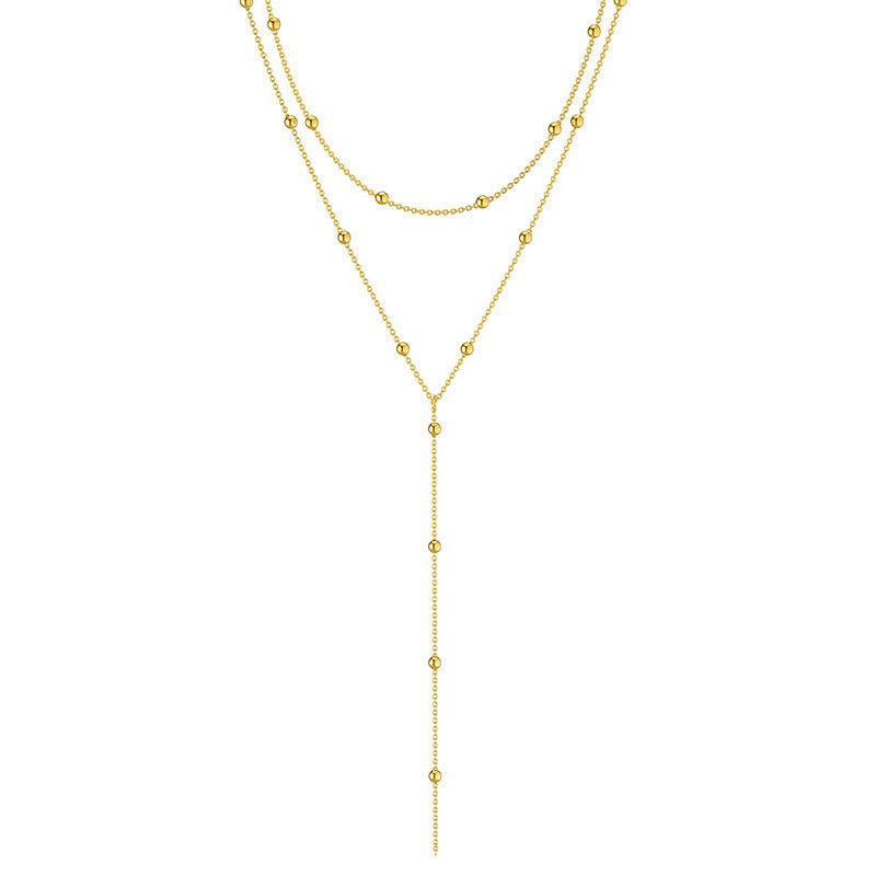 Fashion Long Necklace Simple Geometric Tassel Round Beads Clavicle Necklace - FASHIONKULTUR