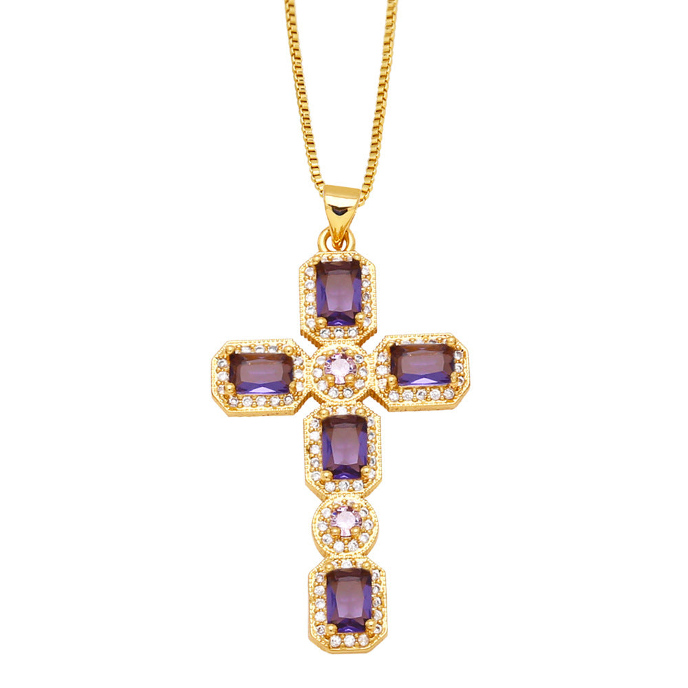 Personalized Hip Hop Cross Trendy Necklace Colorful Zircon Necklace - FASHIONKULTUR