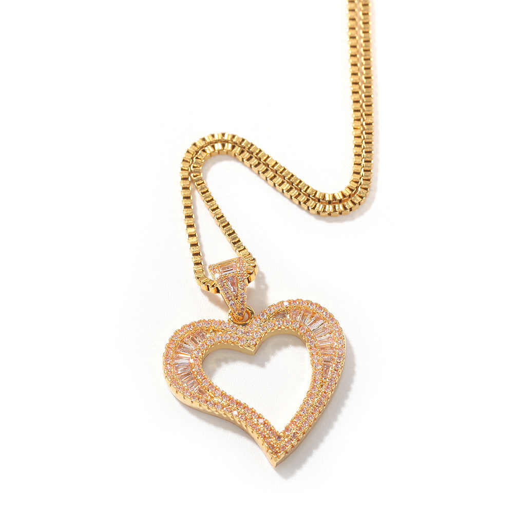 Square Zirconium Small Heart Pendant Simple Hip Hop Necklace - FASHIONKULTUR