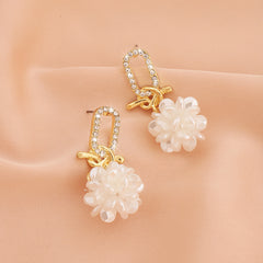 Crystal White With Tassels High-grade Floral Ball Earrings - FASHIONKULTUR